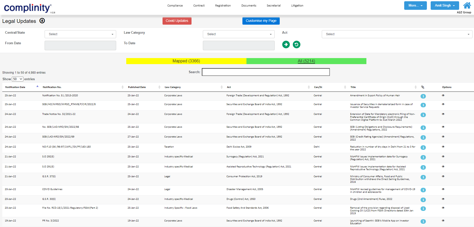 screenshot of Complinity Compliance Software